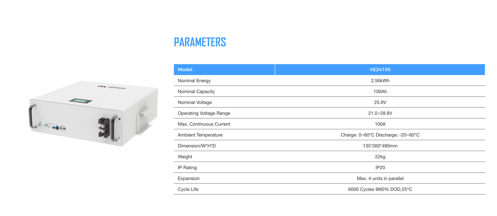 Vestwoods VE24100 2.5kWh solar battery